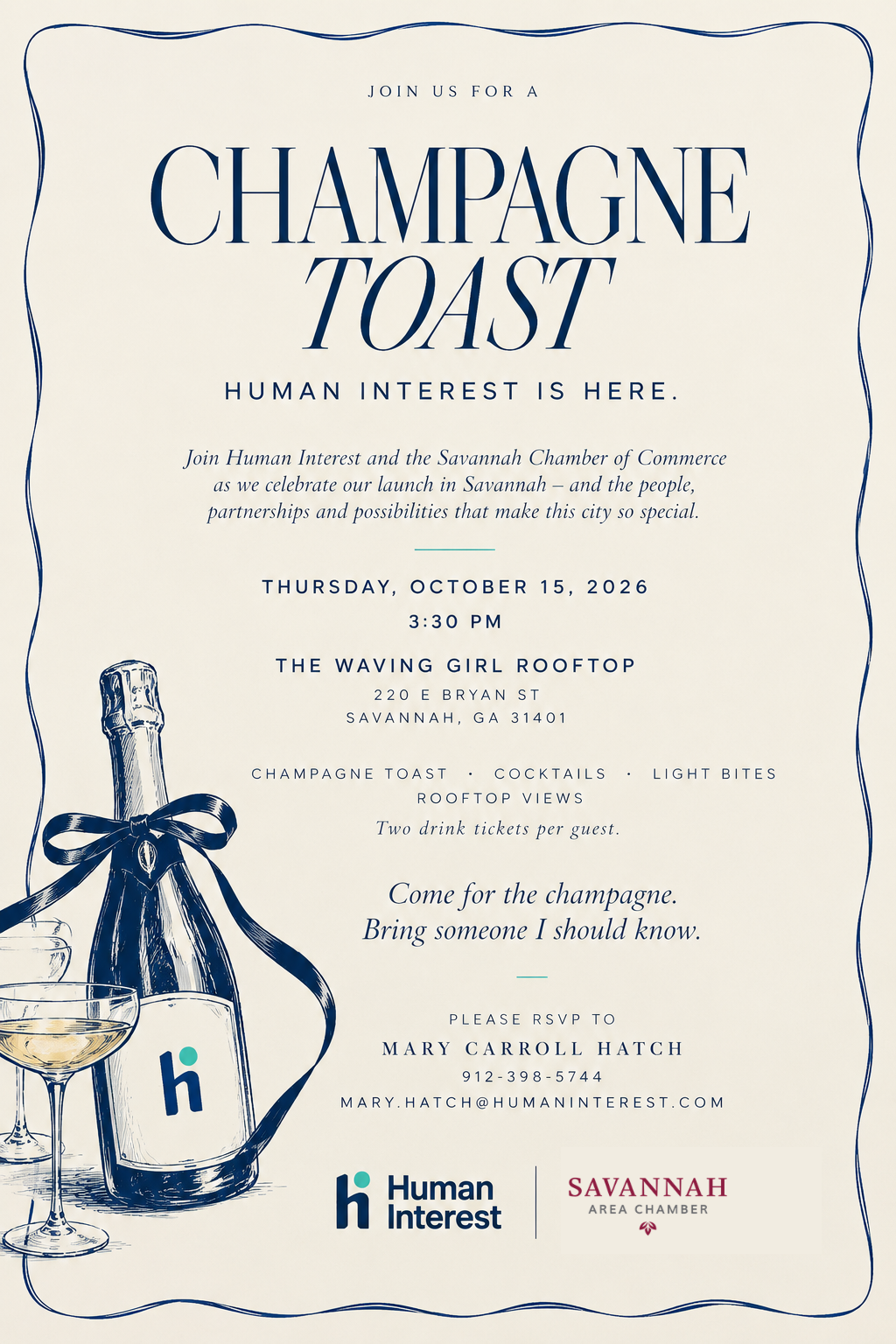 Human Interest Savannah Launch & Champagne Toast